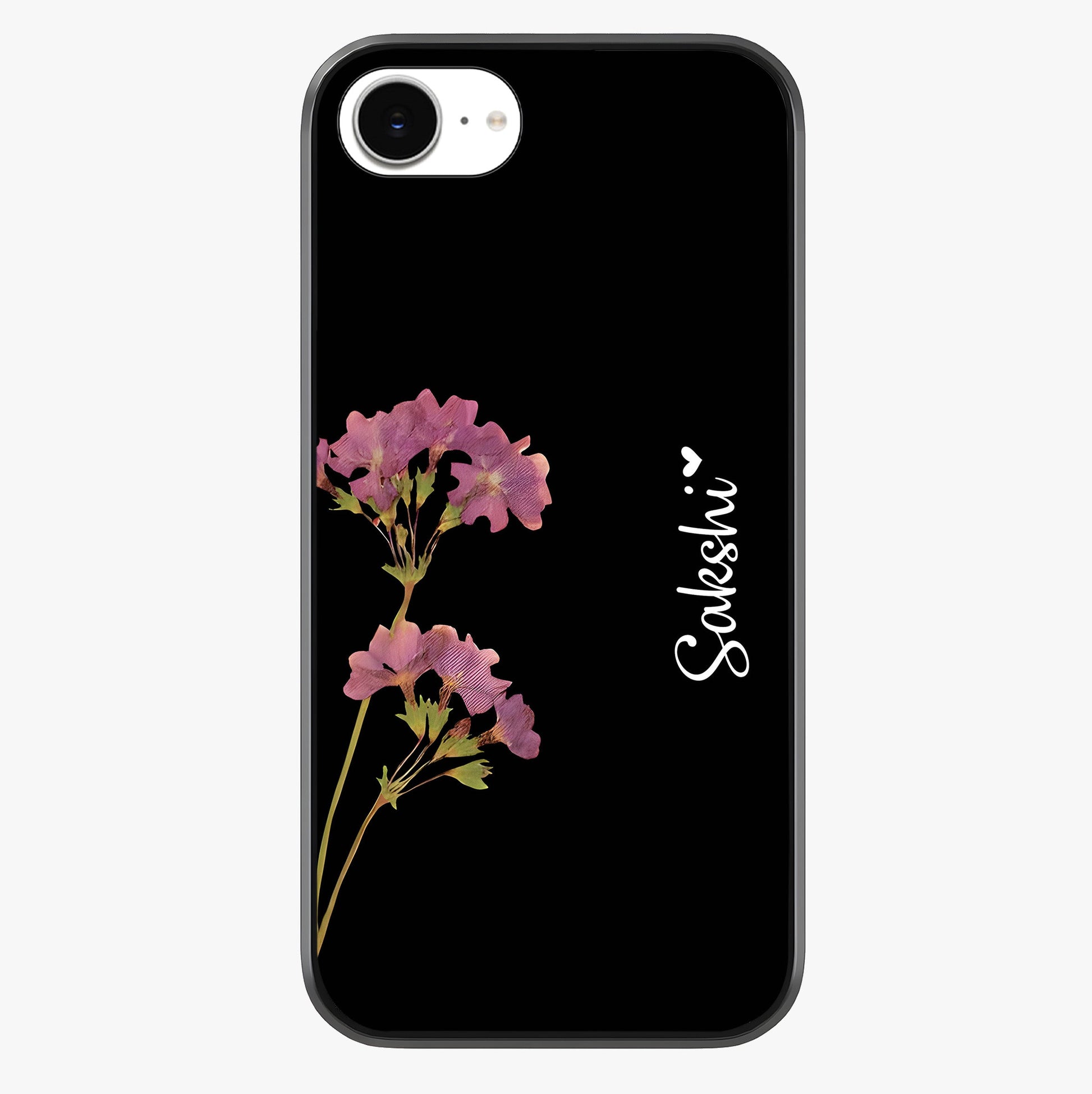 Riching Lavender Flower Custom Name Glass Case showing full back design in clean flat view with glossy glass finish.