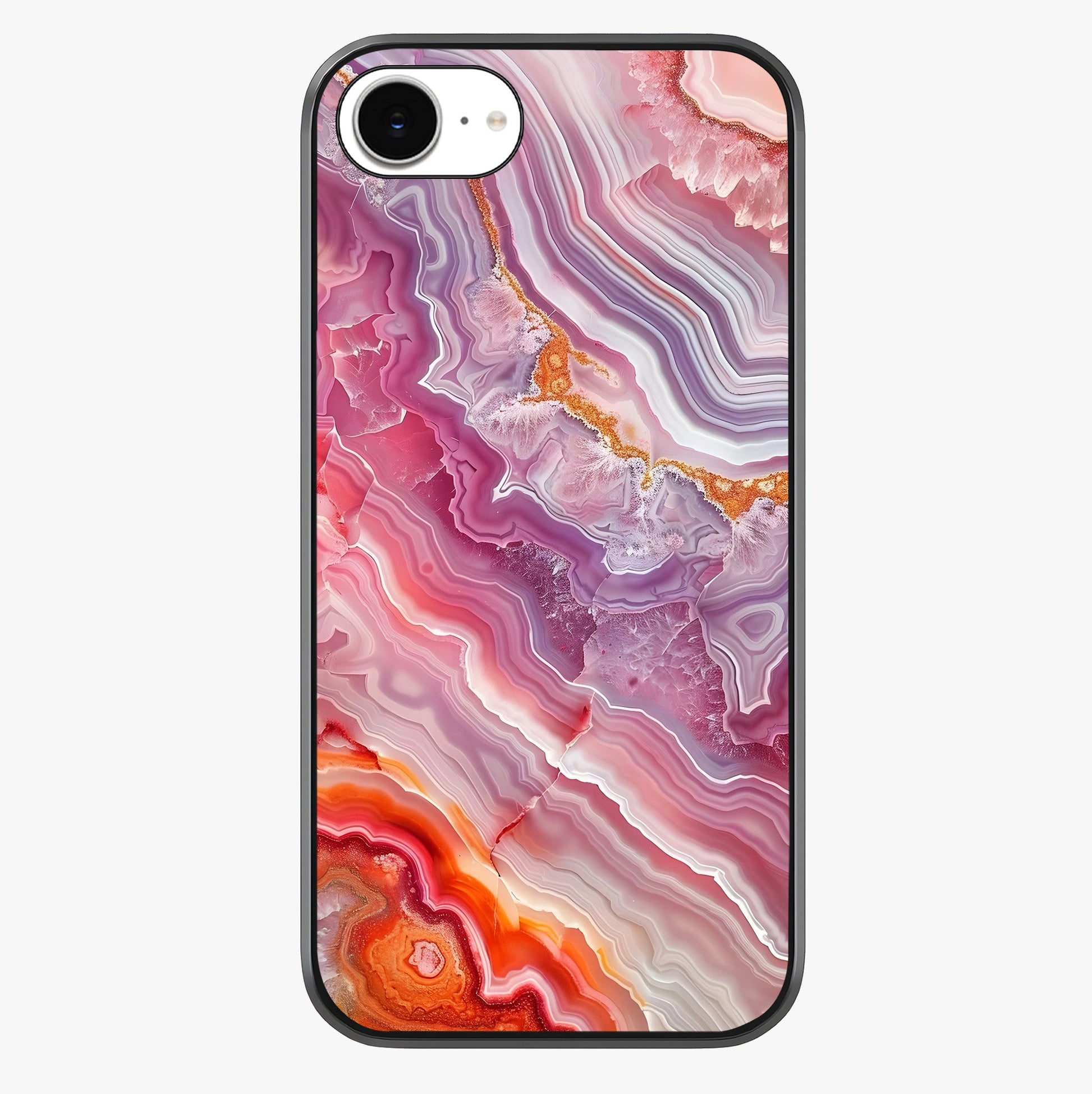 Rose Quartz Marble Glass Case showing full back design in clean flat view with glossy glass finish.