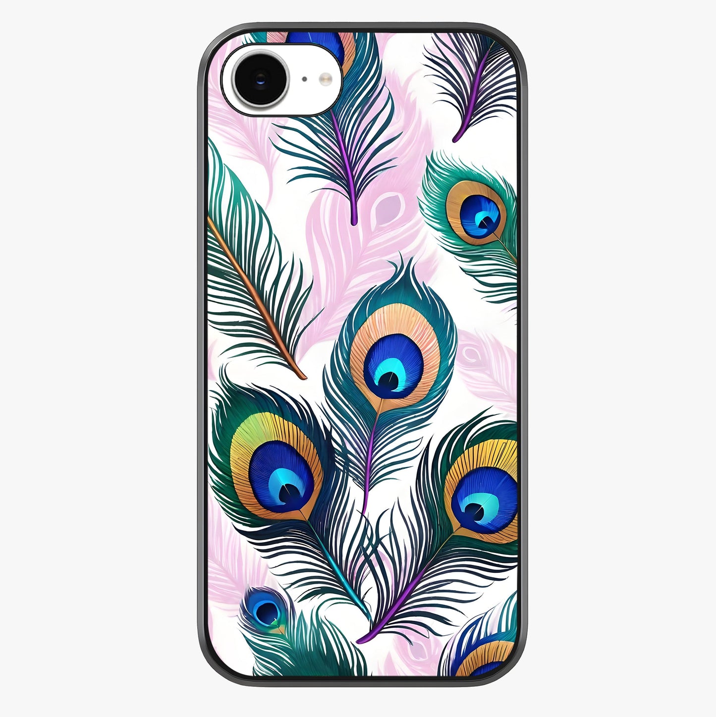 Royal Peacock Feathers Glass Case showing full back design in clean flat view with glossy glass finish.
