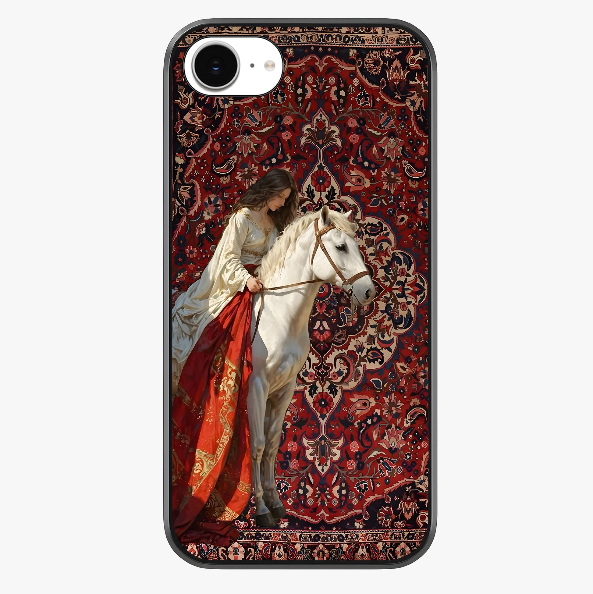 Royal Rider Tapestry Glass Case showing full back design in clean flat view with glossy glass finish.