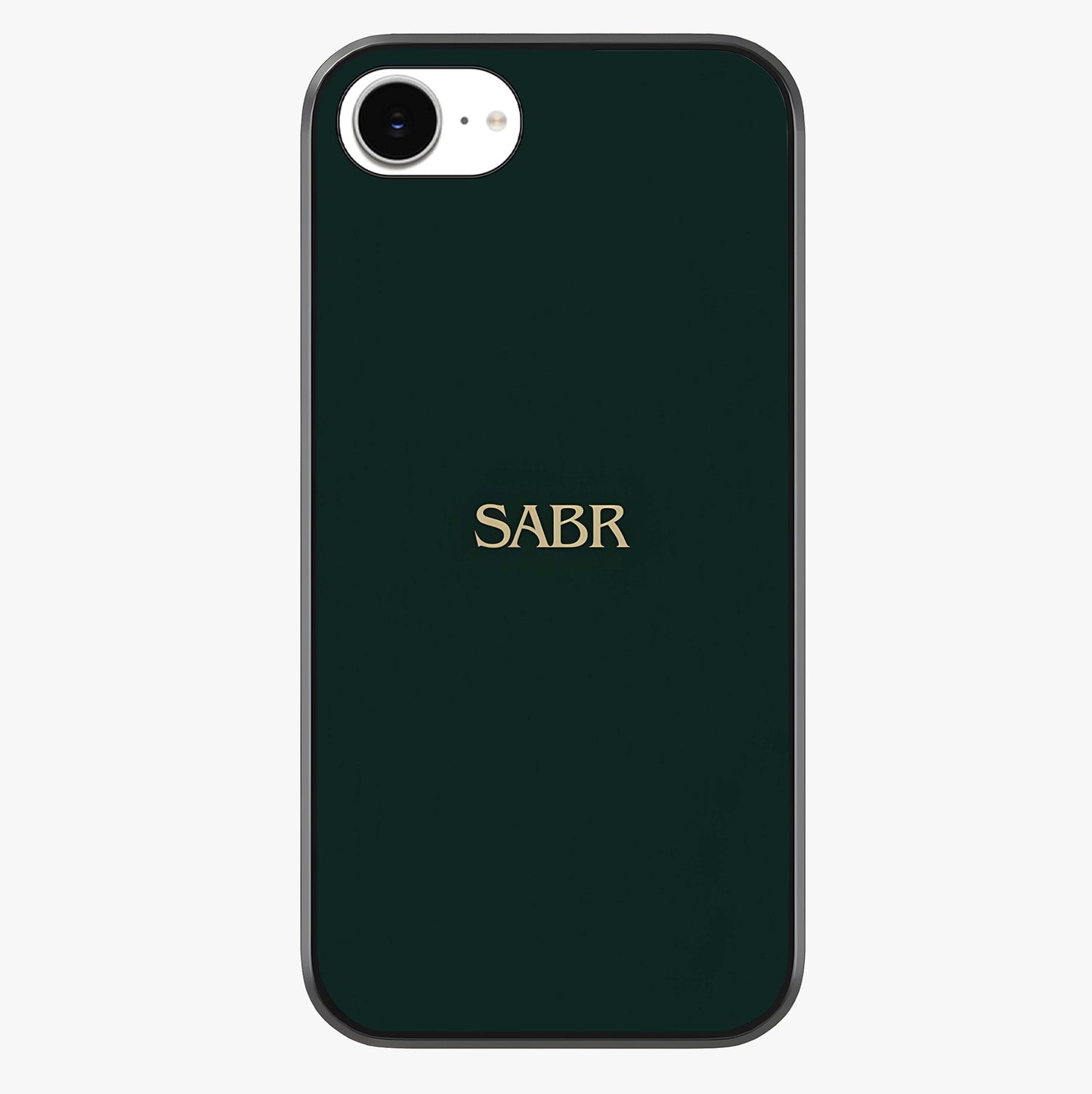 Sabr Minimal Patience Glass Case showing full back design in clean flat view with glossy glass finish.
