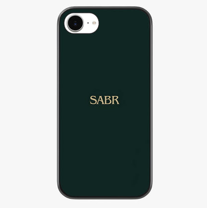 Sabr Minimal Patience Glass Case showing full back design in clean flat view with glossy glass finish.