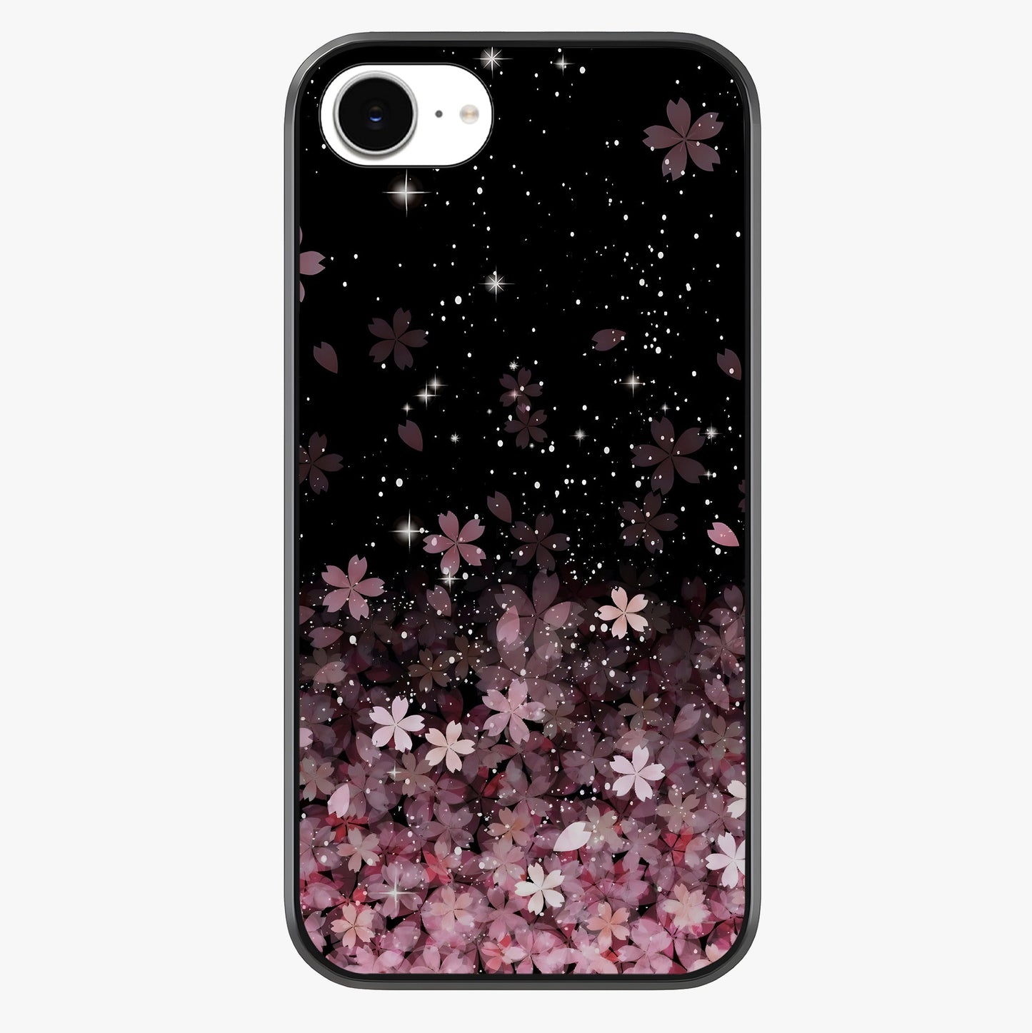 Small Starry Flowers Glass Case showing full back design in clean flat view with glossy glass finish.