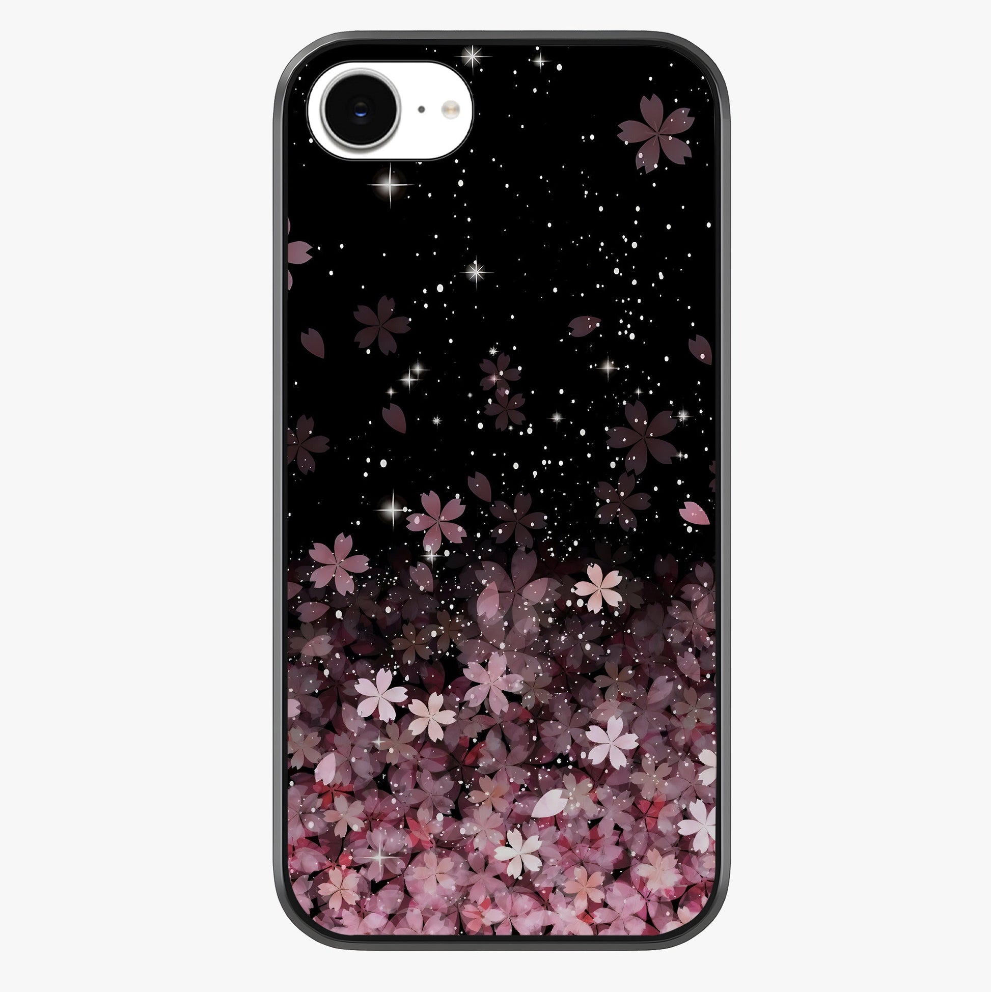 Small Starry Flowers Glass Case showing full back design in clean flat view with glossy glass finish.