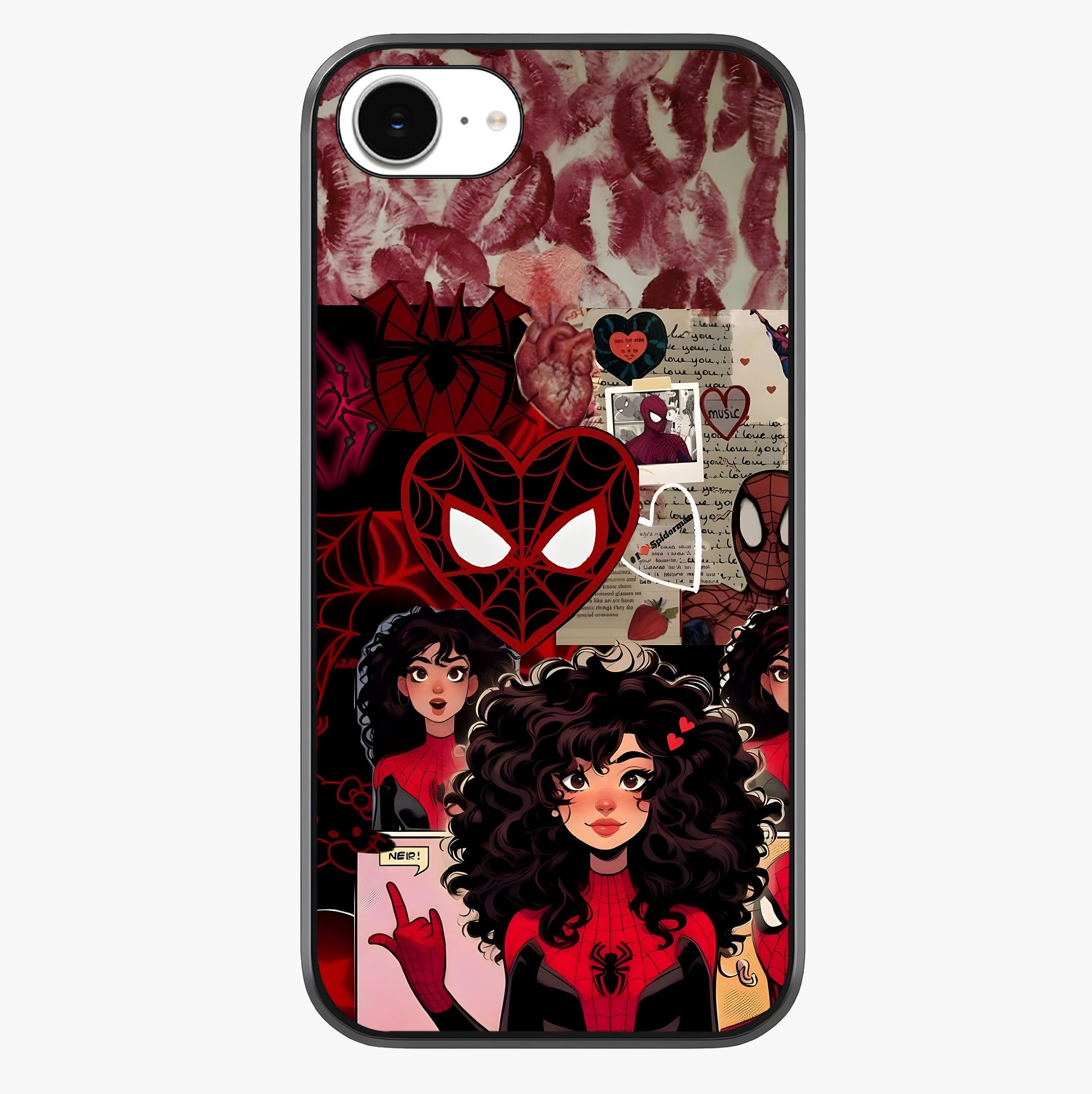 Spider Love Story Glass Case showing full back design in clean flat view with glossy glass finish.