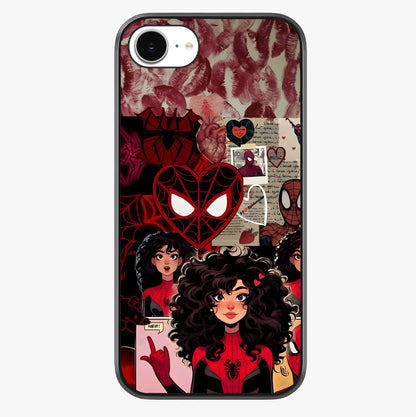 Spider Love Story Glass Case showing full back design in clean flat view with glossy glass finish.