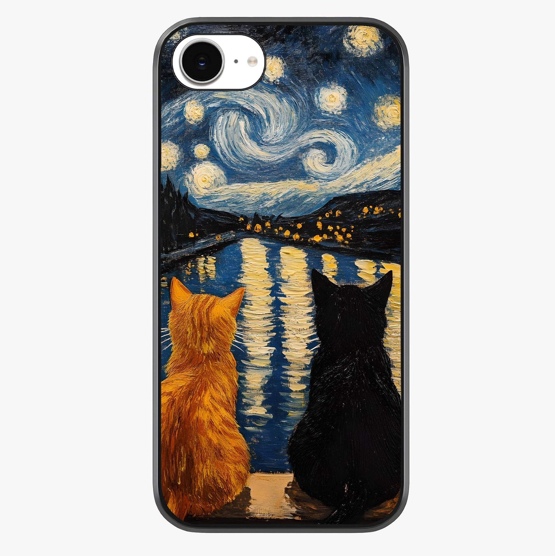 Starry River Cats Glass Case showing full back design in clean flat view with glossy glass finish.