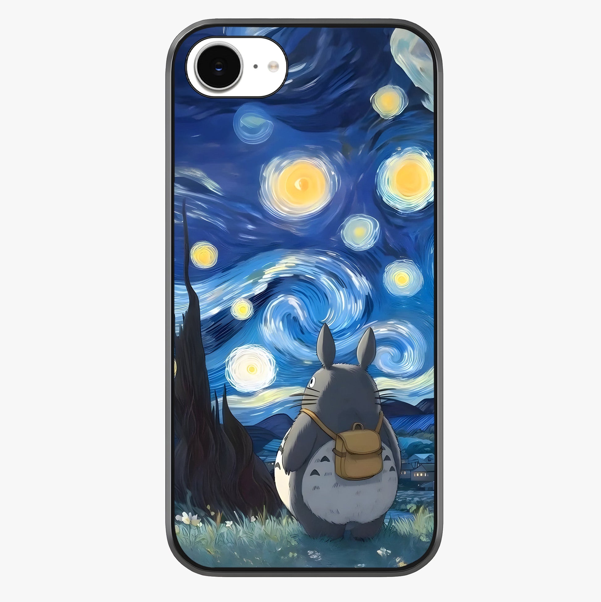Totoro In Van Gogh Art Glass Case showing full back design in clean flat view with glossy glass finish.
