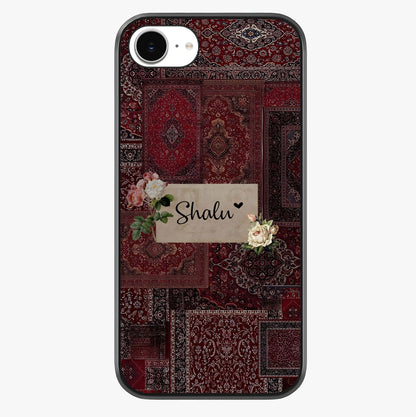Velvet Wine Pattern Custom Name Glass Case showing full back design in clean flat view with glossy glass finish.