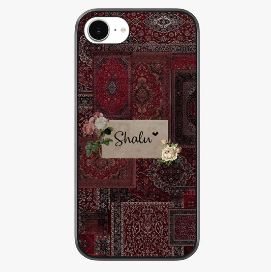 Velvet Wine Pattern Custom Name Glass Case showing full back design in clean flat view with glossy glass finish.