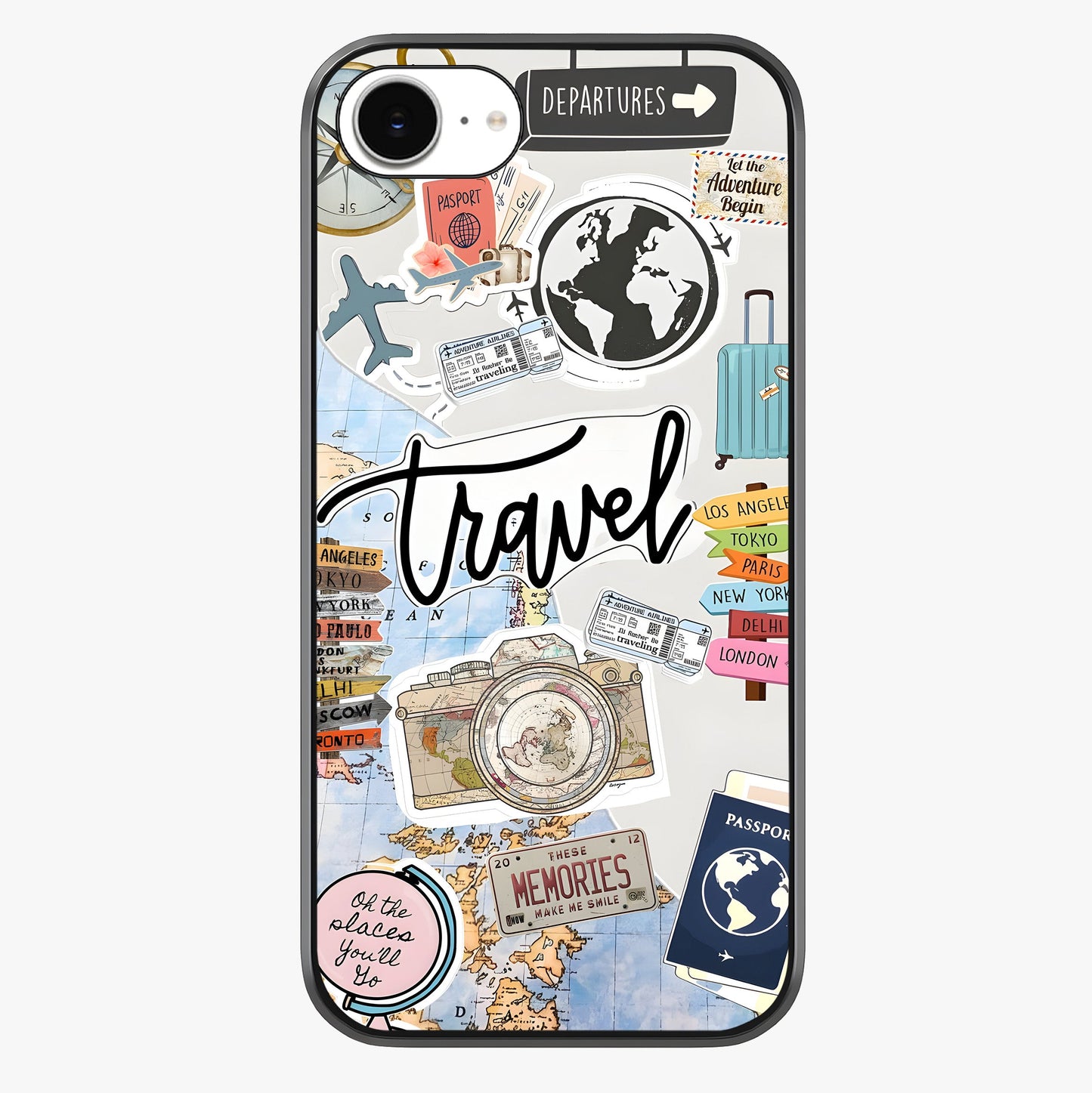 Wanderlust Journal Glass Case showing full back design in clean flat view with glossy glass finish.