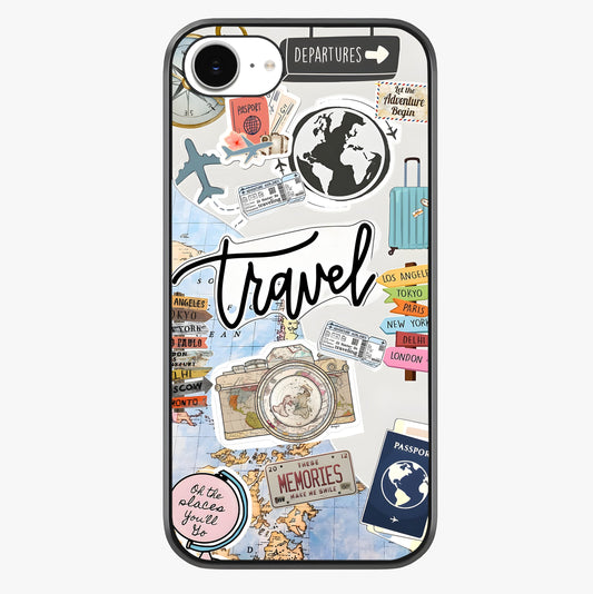 Wanderlust Journal Glass Case showing full back design in clean flat view with glossy glass finish.