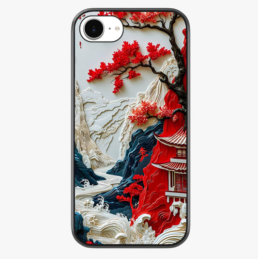 Whispers Of Sakura Waves Glass Case showing full back design in clean flat view with glossy glass finish.