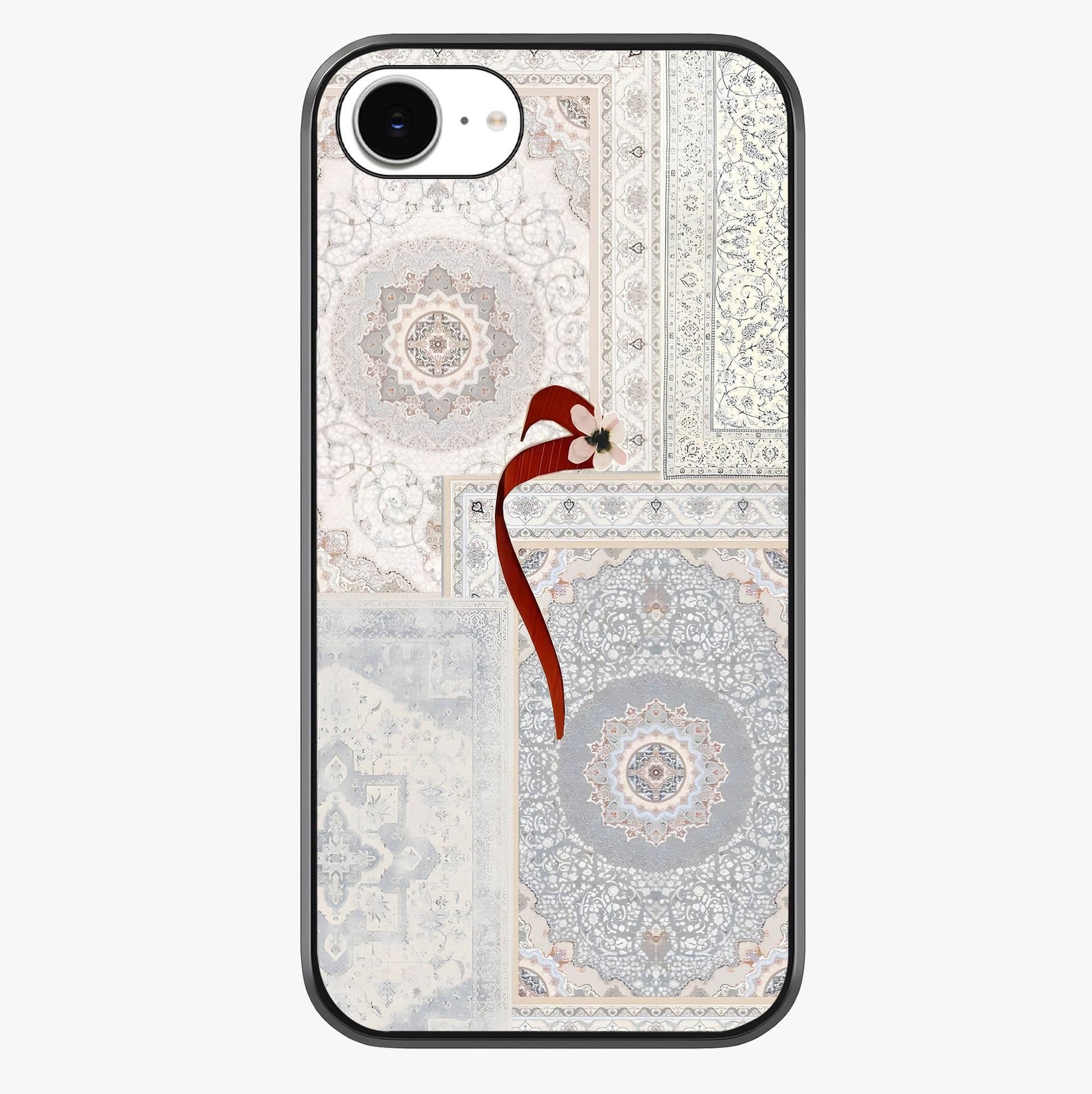 White Aesthetic Bow Glass Case showing full back design in clean flat view with glossy glass finish.