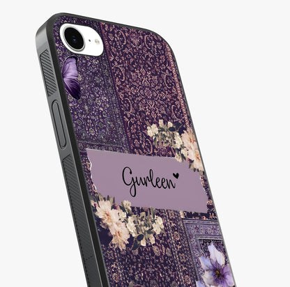 Antique Floral Whisper Custom Name Glass Case captured at a warm angle highlighting gloss, texture and premium glass finish.
