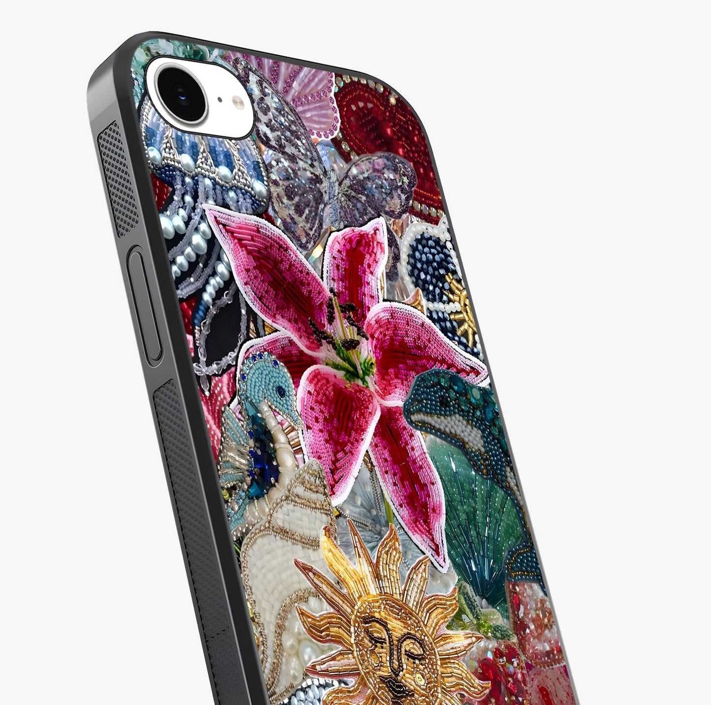 Beaded Garden Fantasy Glass Case captured at a warm angle highlighting gloss, texture and premium glass finish.