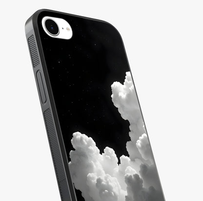 Black Background With White Cloud Glass Case captured at a warm angle highlighting gloss, texture and premium glass finish.