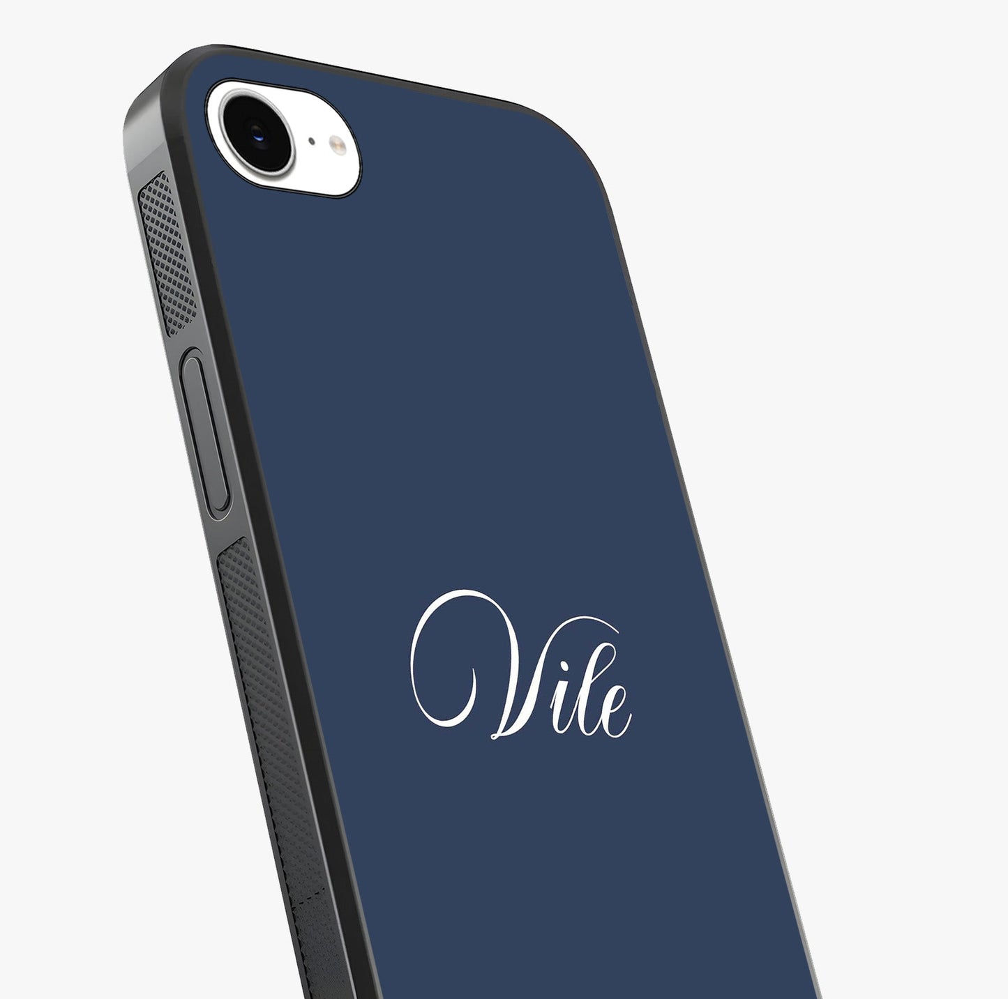 Blue Background Personalized Custom Name Glass Case captured at a warm angle highlighting gloss, texture and premium glass finish.