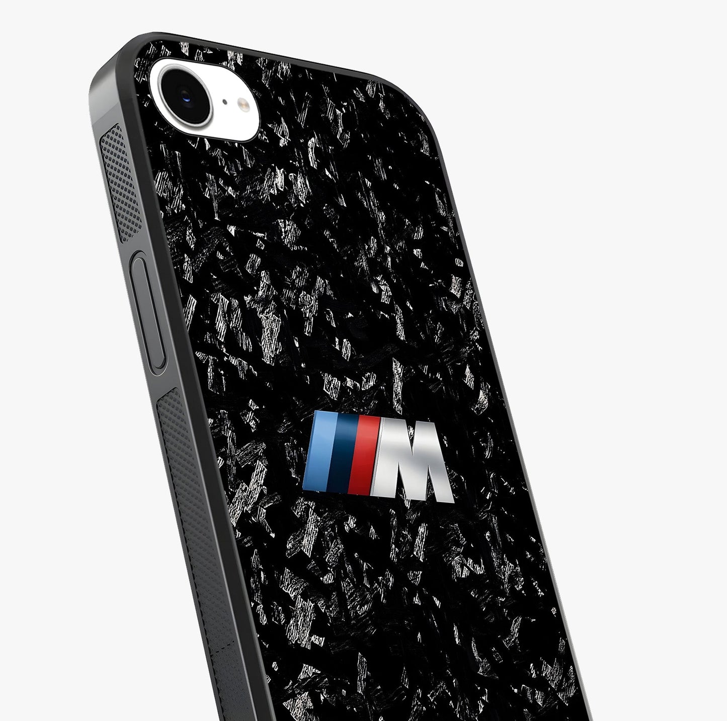 Carbon Speed Mark Glass Case captured at a warm angle highlighting gloss, texture and premium glass finish.