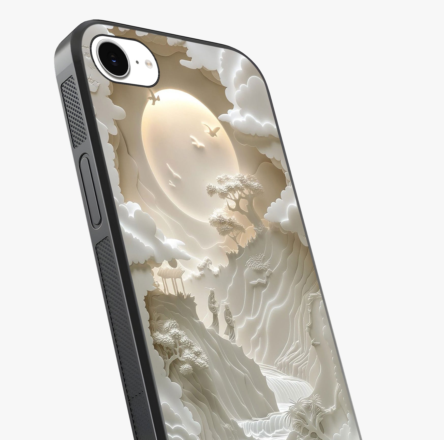 Celestial Origami Glass Case captured at a warm angle highlighting gloss, texture and premium glass finish.