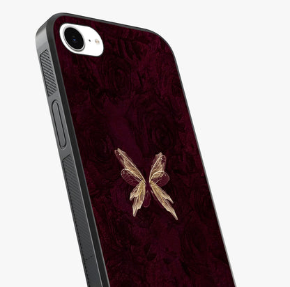 Crimson Fade Butterfly Glass Case captured at a warm angle highlighting gloss, texture and premium glass finish.