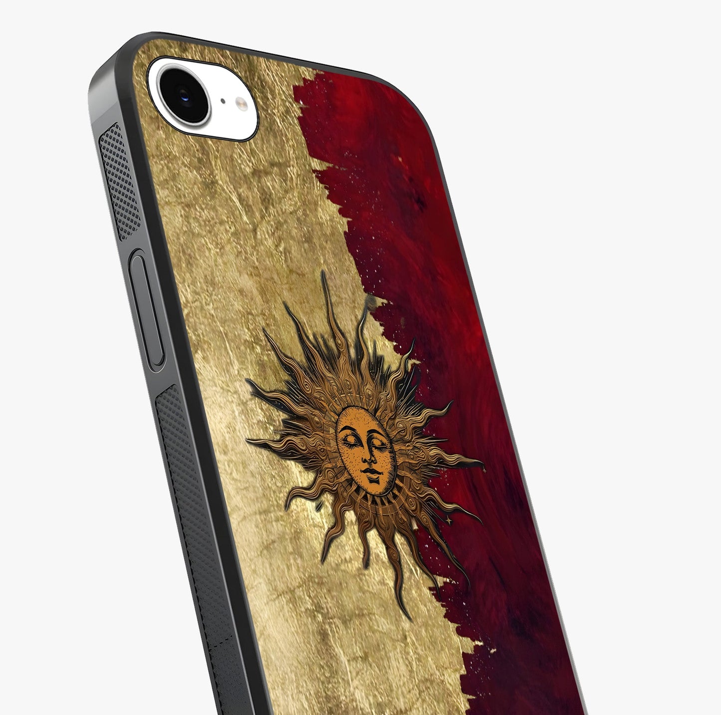 Crimson Sun Majesty Glass Case captured at a warm angle highlighting gloss, texture and premium glass finish.