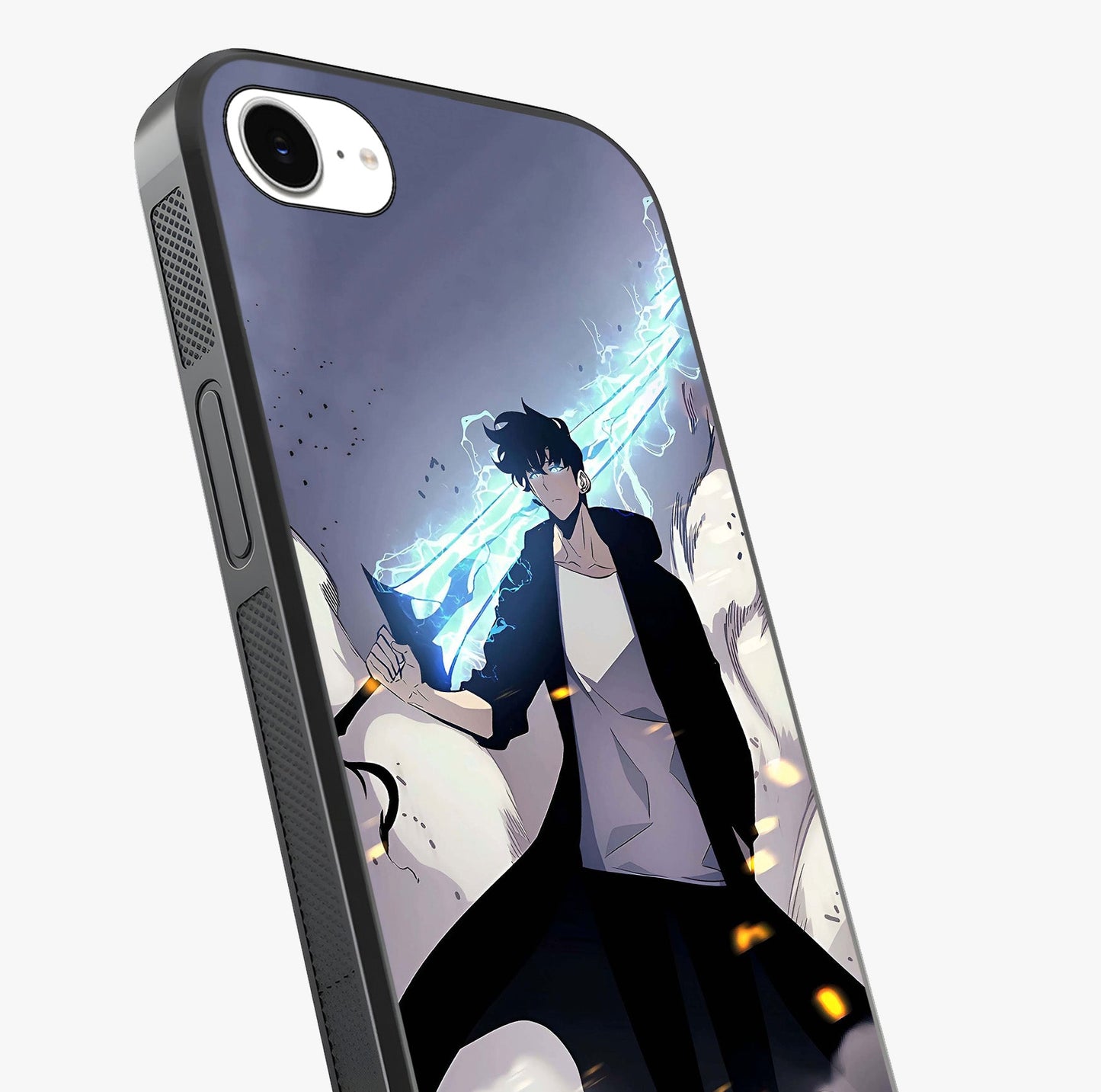 Dark Lightning Anime Warrior Glass Case captured at a warm angle highlighting gloss, texture and premium glass finish.