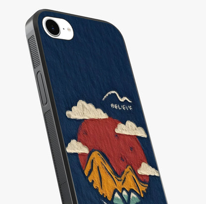 Dream Beyond Mountains Glass Case captured at a warm angle highlighting gloss, texture and premium glass finish.