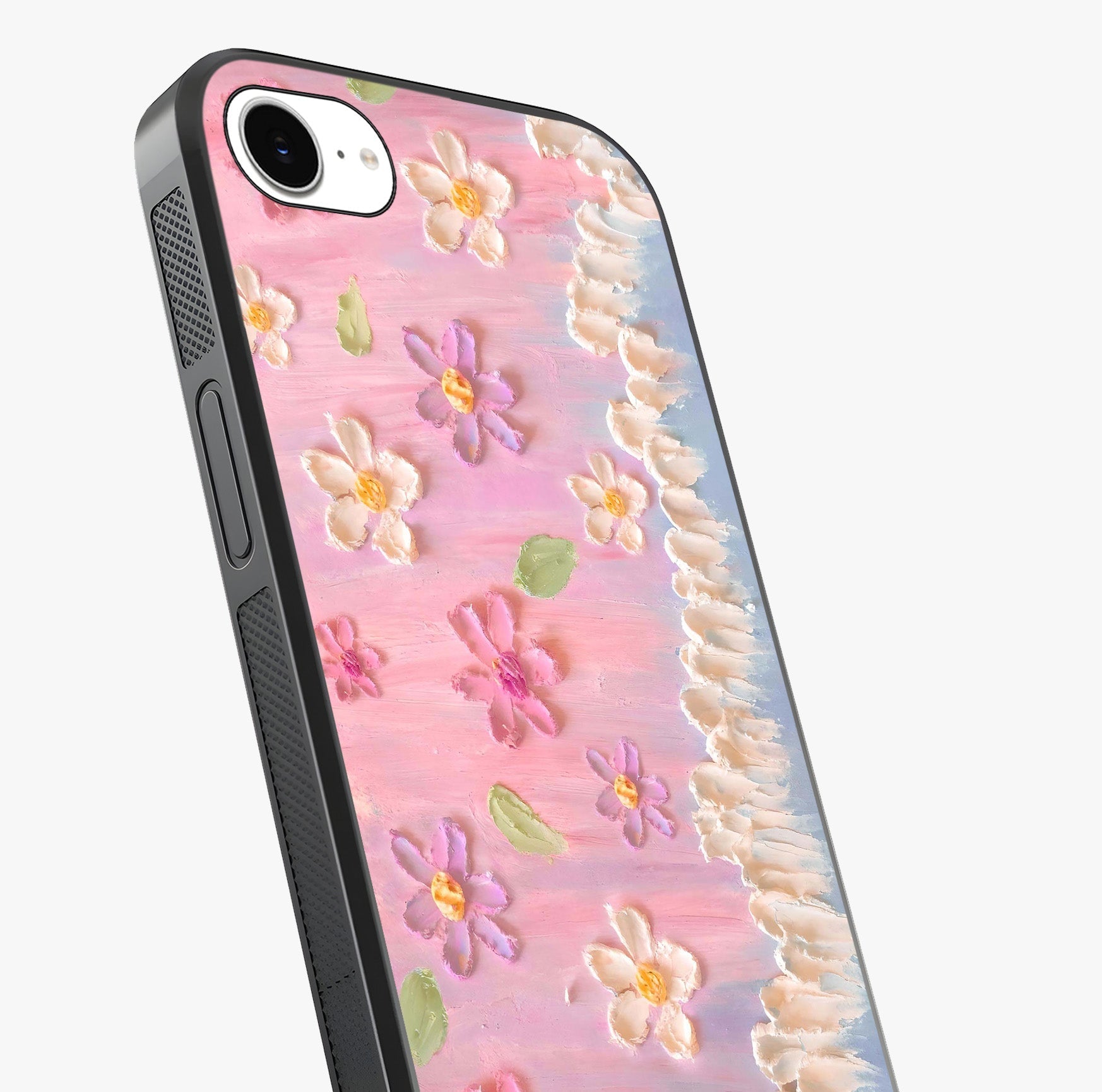 Dreamy Painted Garden Glass Case captured at a warm angle highlighting gloss, texture and premium glass finish.