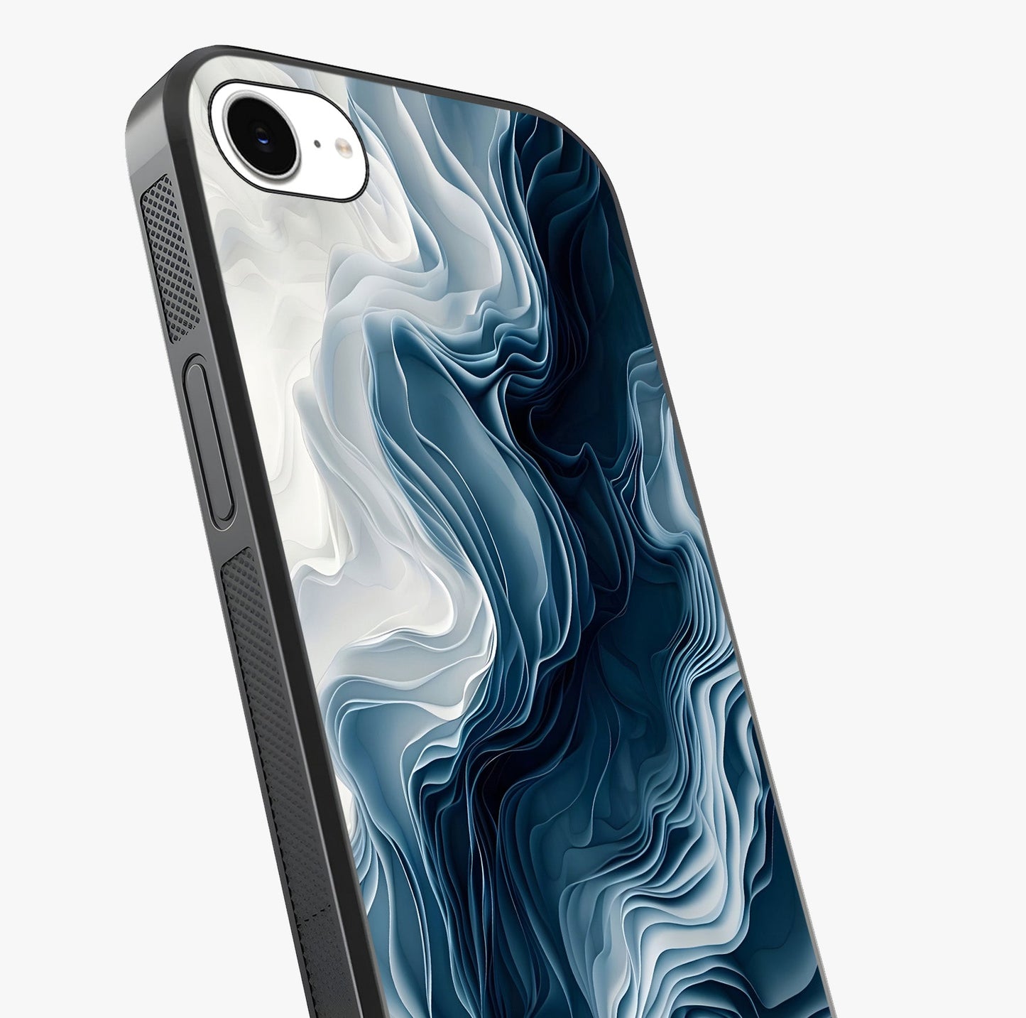 Ethereal Paper Marble Glass Case captured at a warm angle highlighting gloss, texture and premium glass finish.