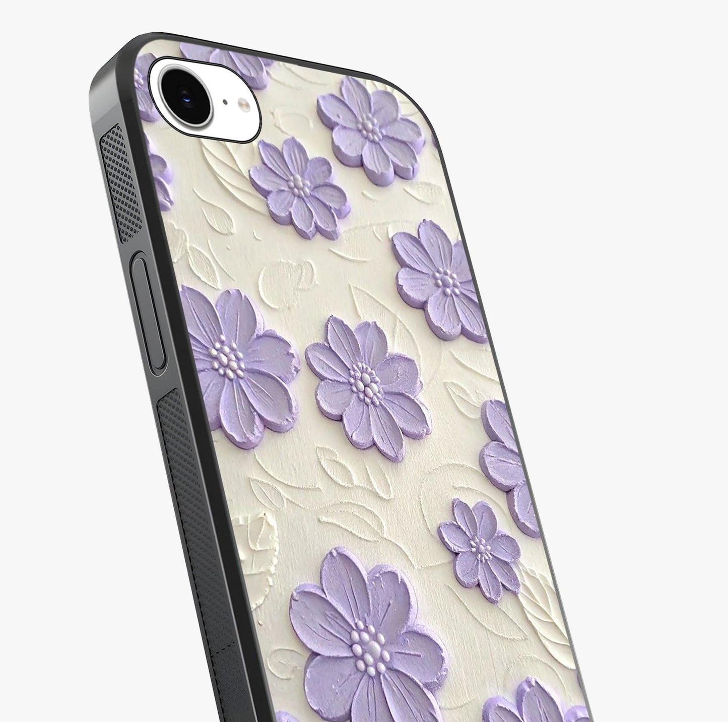 Floral Wall Art With Purple Flowers Glass Case captured at a warm angle highlighting gloss, texture and premium glass finish.