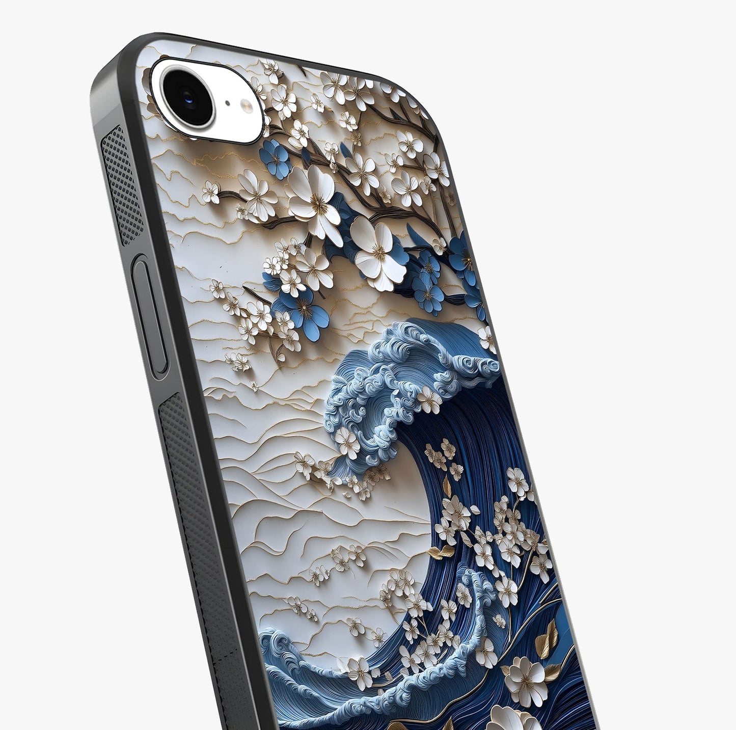 Floral Wave Origami Glass Case captured at a warm angle highlighting gloss, texture and premium glass finish.