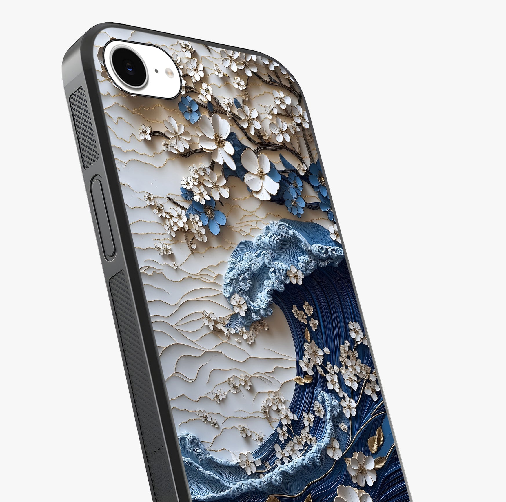 Floral Wave Origami Glass Case captured at a warm angle highlighting gloss, texture and premium glass finish.