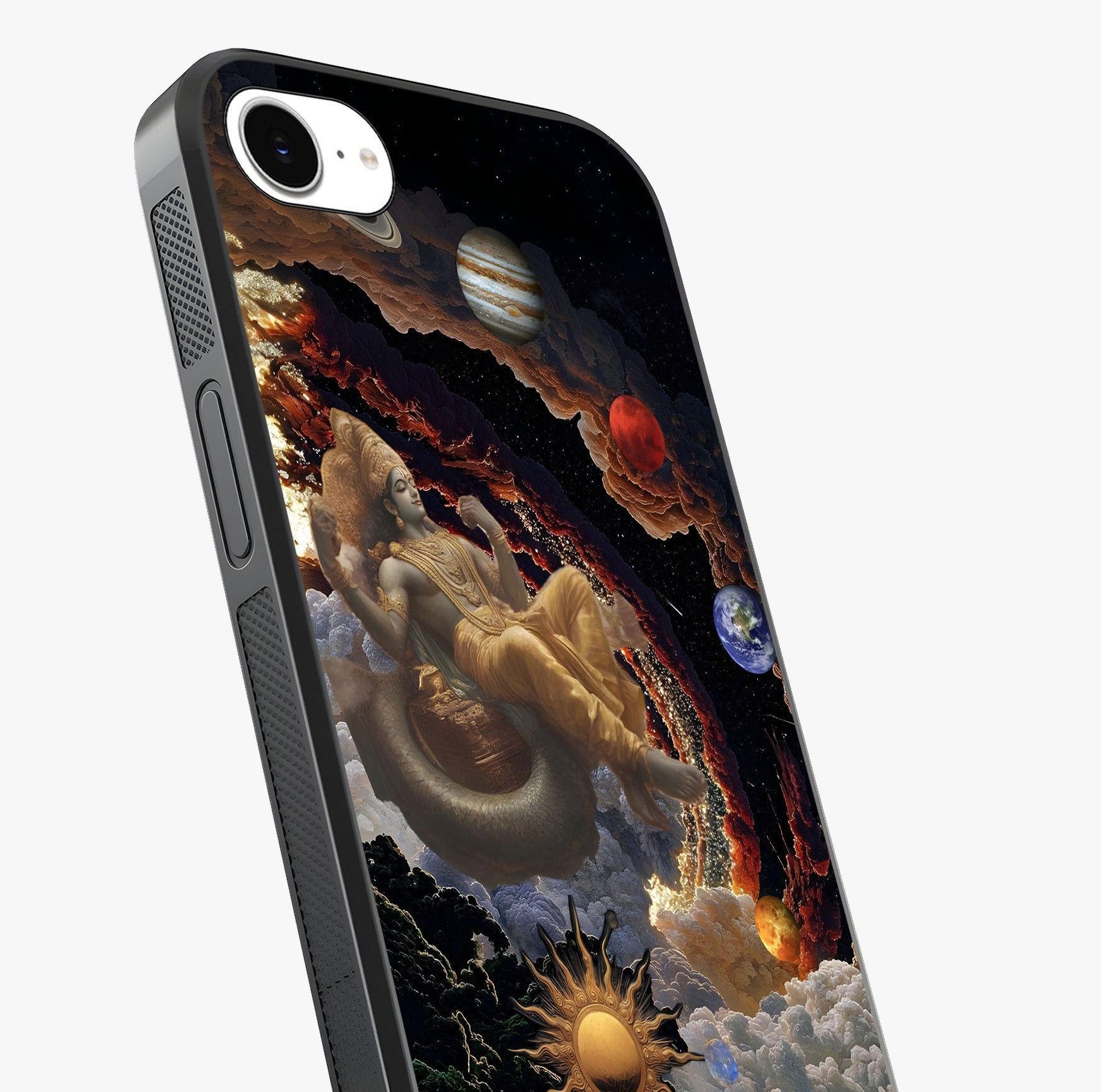 Galactic Divine God Glass Case captured at a warm angle highlighting gloss, texture and premium glass finish.