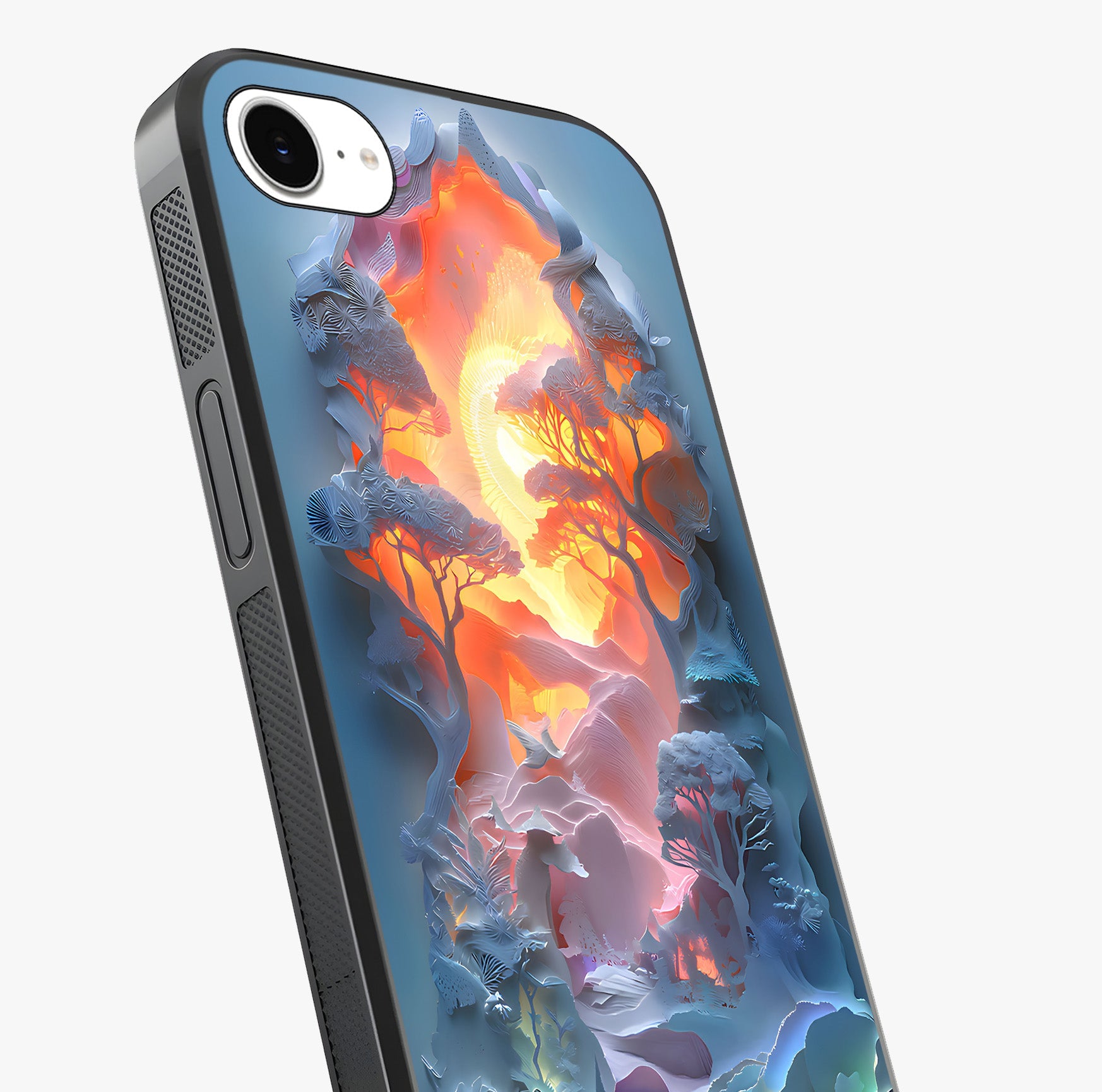 Glow Forest Portal Glass Case captured at a warm angle highlighting gloss, texture and premium glass finish.