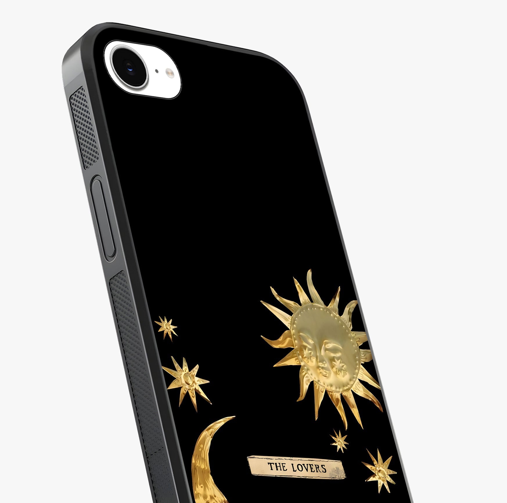 Golden Celestial Charm Glass Case captured at a warm angle highlighting gloss, texture and premium glass finish.