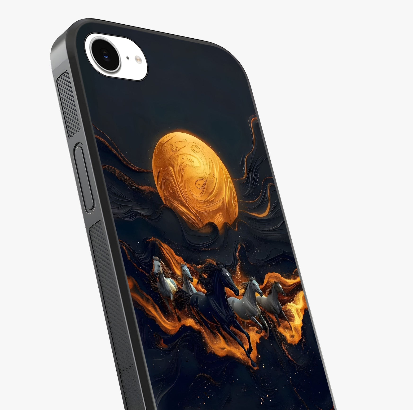 Golden Stallion Moonride Glass Case captured at a warm angle highlighting gloss, texture and premium glass finish.