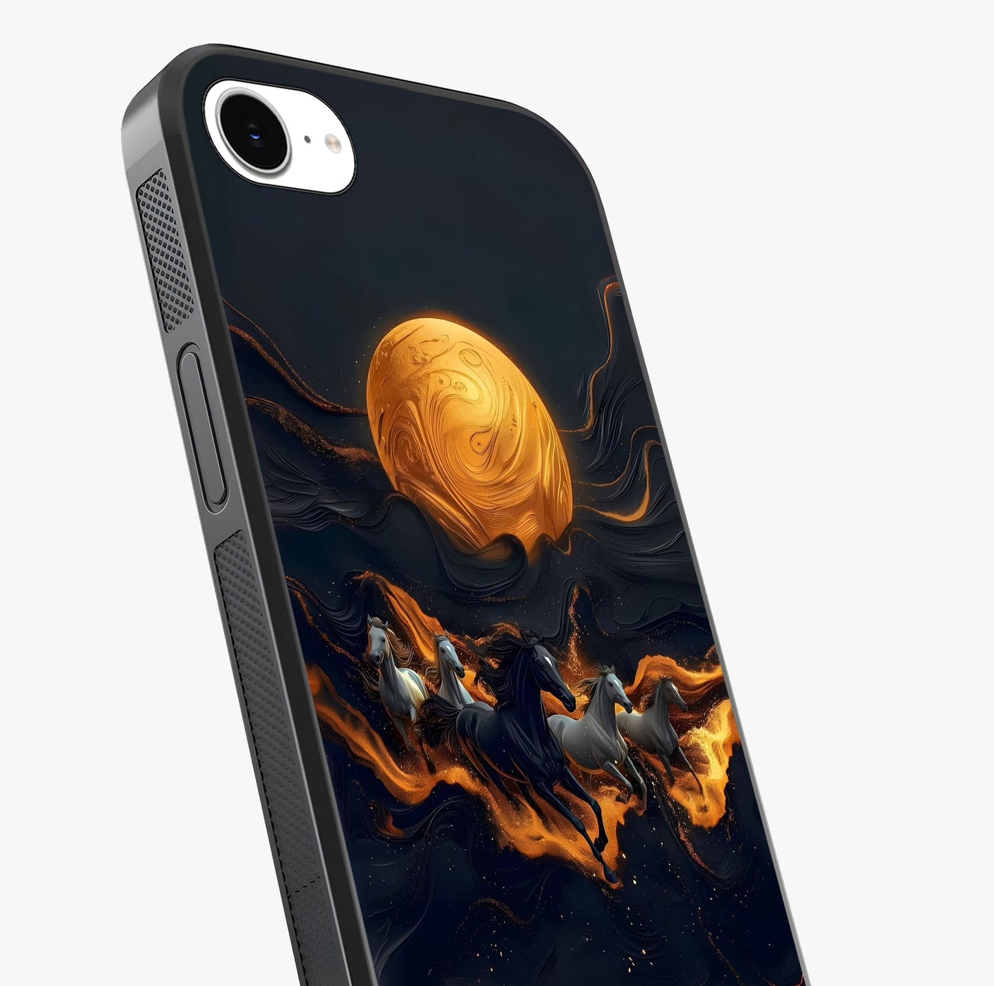 Golden Stallion Moonride Glass Case captured at a warm angle highlighting gloss, texture and premium glass finish.
