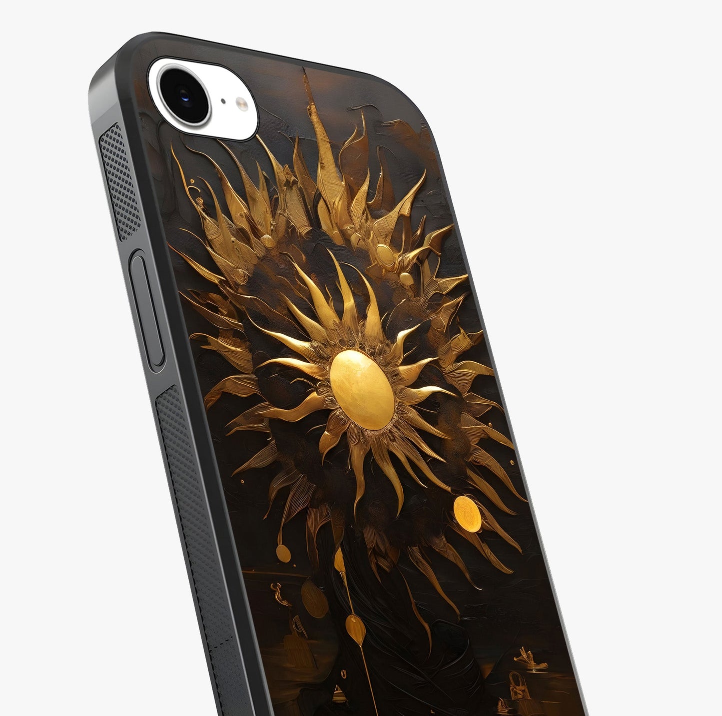 Golden Sun Majesty Glass Case captured at a warm angle highlighting gloss, texture and premium glass finish.