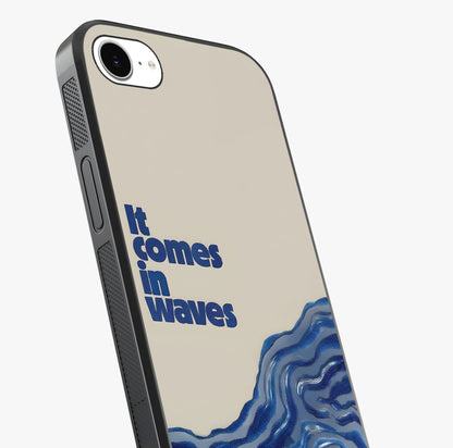 It Comes In Waves Quote Glass Case captured at a warm angle highlighting gloss, texture and premium glass finish.