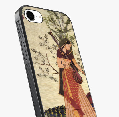 Lady With Veena Art Glass Case captured at a warm angle highlighting gloss, texture and premium glass finish.