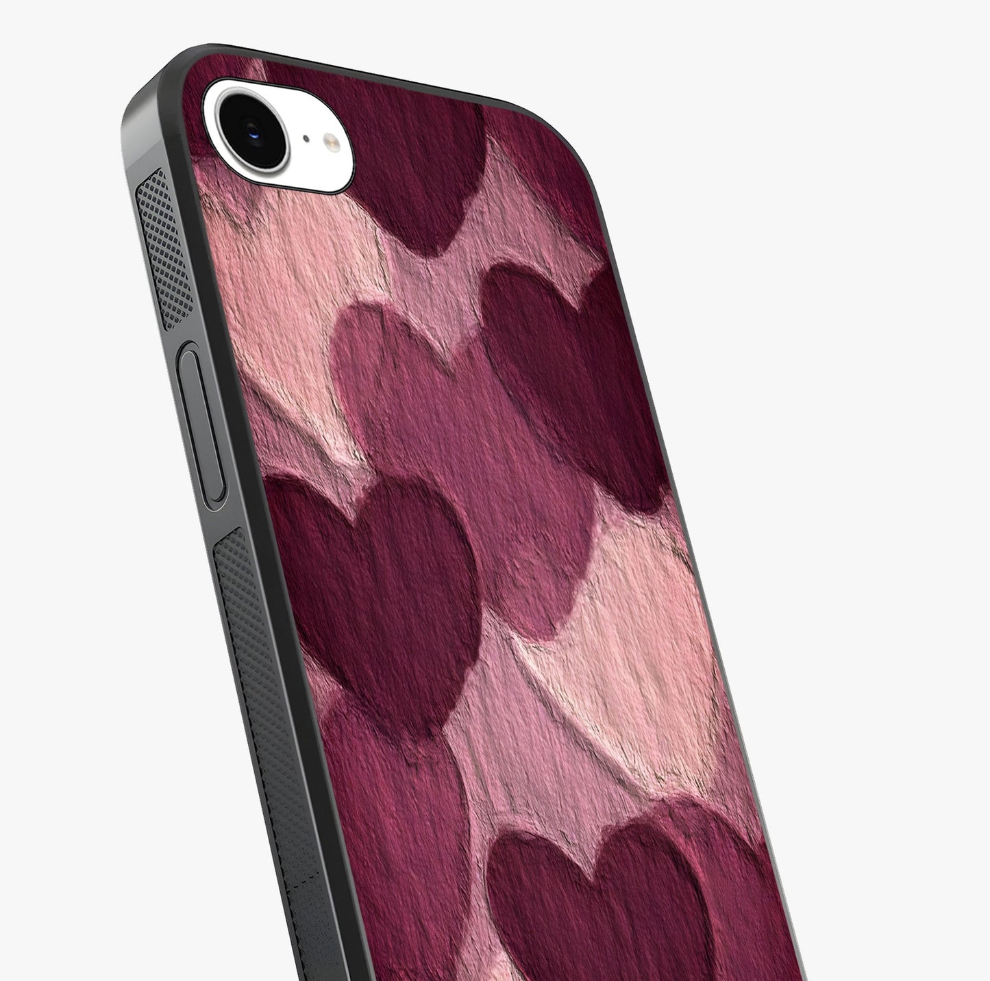 Layered Paper Hearts Glass Case captured at a warm angle highlighting gloss, texture and premium glass finish.