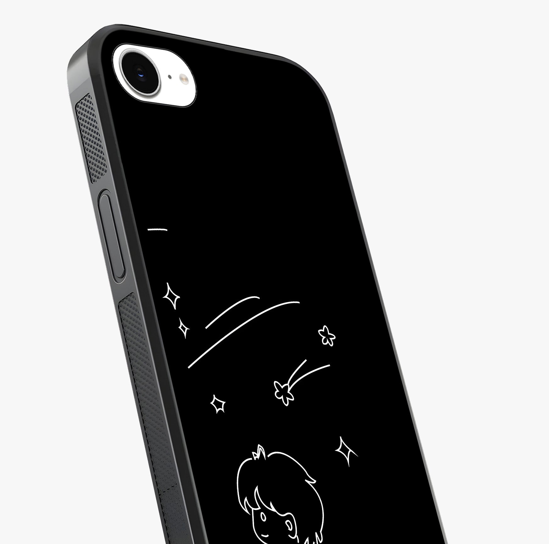 Line Art Boy With Shooting Stars Glass Case captured at a warm angle highlighting gloss, texture and premium glass finish.