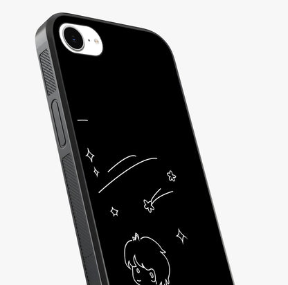 Line Art Boy With Shooting Stars Glass Case captured at a warm angle highlighting gloss, texture and premium glass finish.