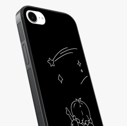 Line Art Girl With Shooting Stars Glass Case captured at a warm angle highlighting gloss, texture and premium glass finish.