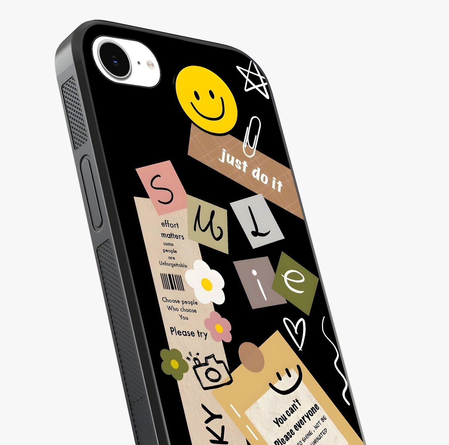 Lucky Aesthetic Collage Glass Case captured at a warm angle highlighting gloss, texture and premium glass finish.