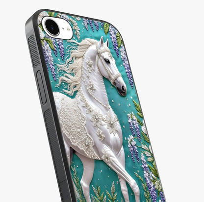 Majestic Floral Stallion Glass Case captured at a warm angle highlighting gloss, texture and premium glass finish.