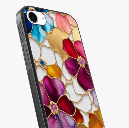 Marble Flower Pattern Glass Case captured at a warm angle highlighting gloss, texture and premium glass finish.