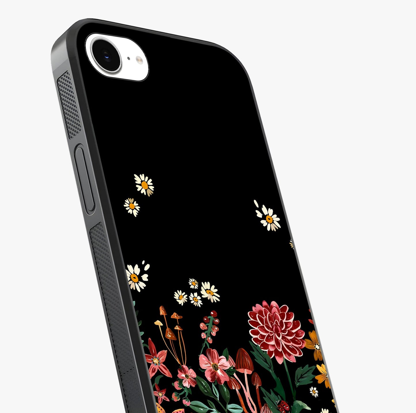 Midnight Bloom Pattern Glass Case captured at a warm angle highlighting gloss, texture and premium glass finish.