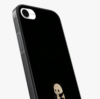 Midnight Panda Love Glass Case captured at a warm angle highlighting gloss, texture and premium glass finish.